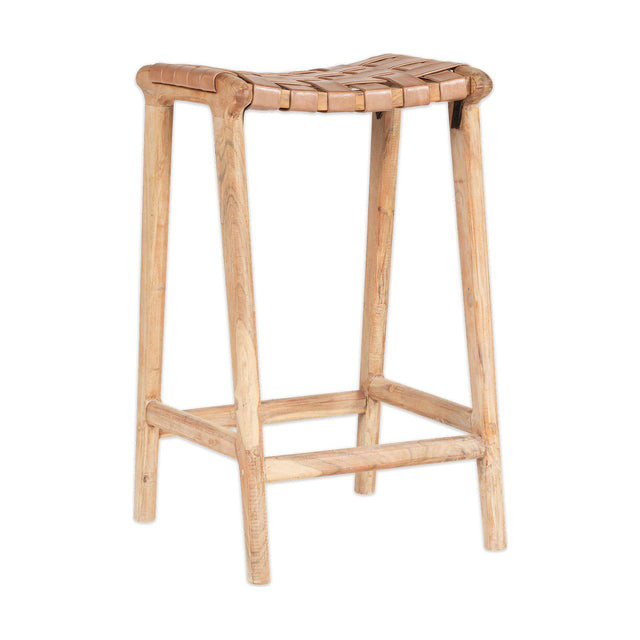 Adembi Woven Leather Counter Stool - Natural & Brown