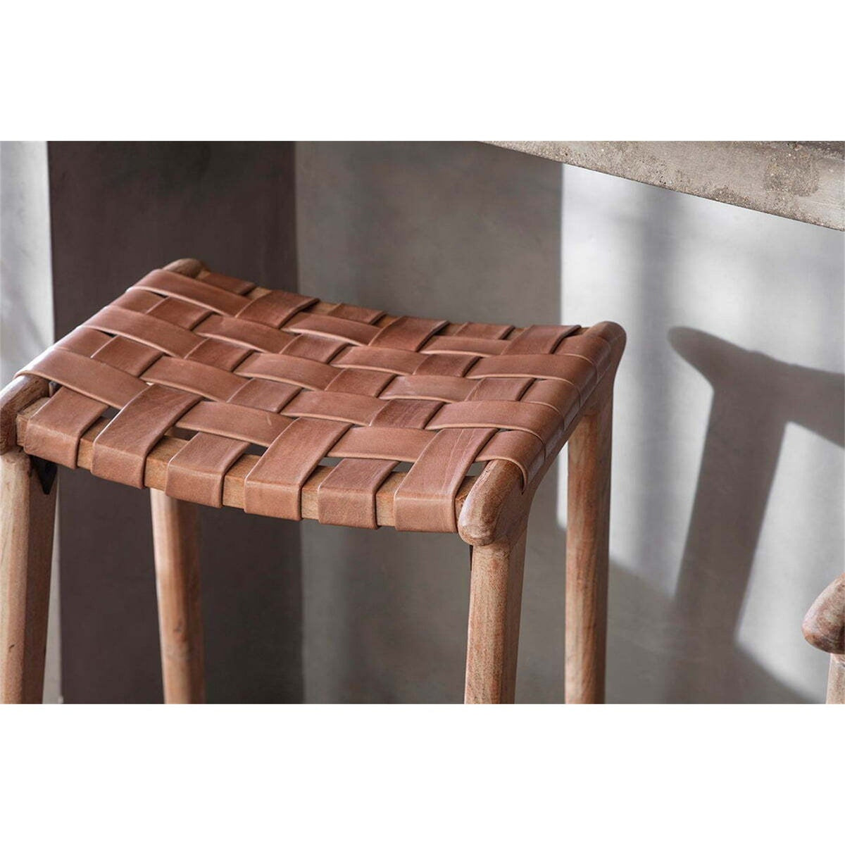 Adembi Woven Leather Counter Stool - Natural & Brown
