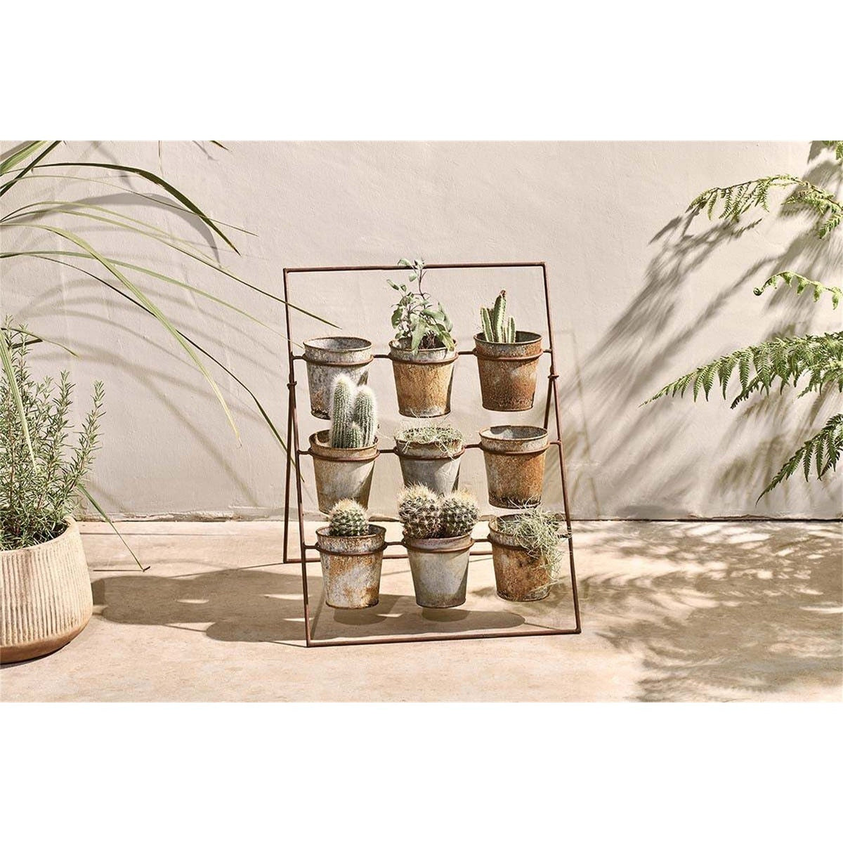 Abari Nine Pot Plant Stand - Aged Zinc