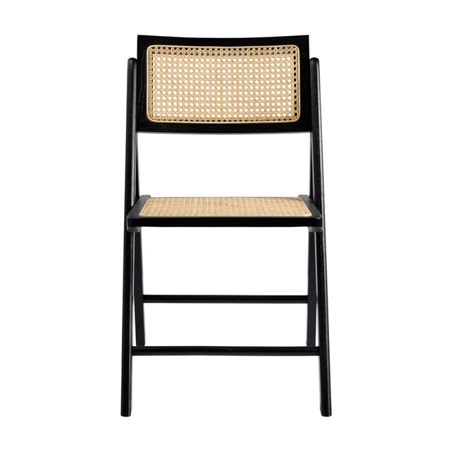 Ashton Dining Chair with black wood frame and natural cane back and seat, foldable design, shown against a plain white background.