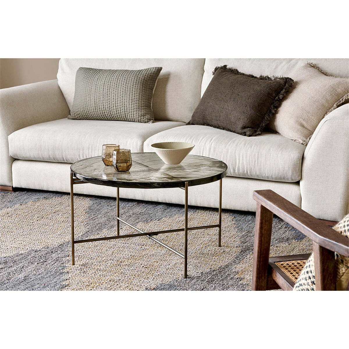 Aluva Cast Glass Coffee Table - Antique Brass