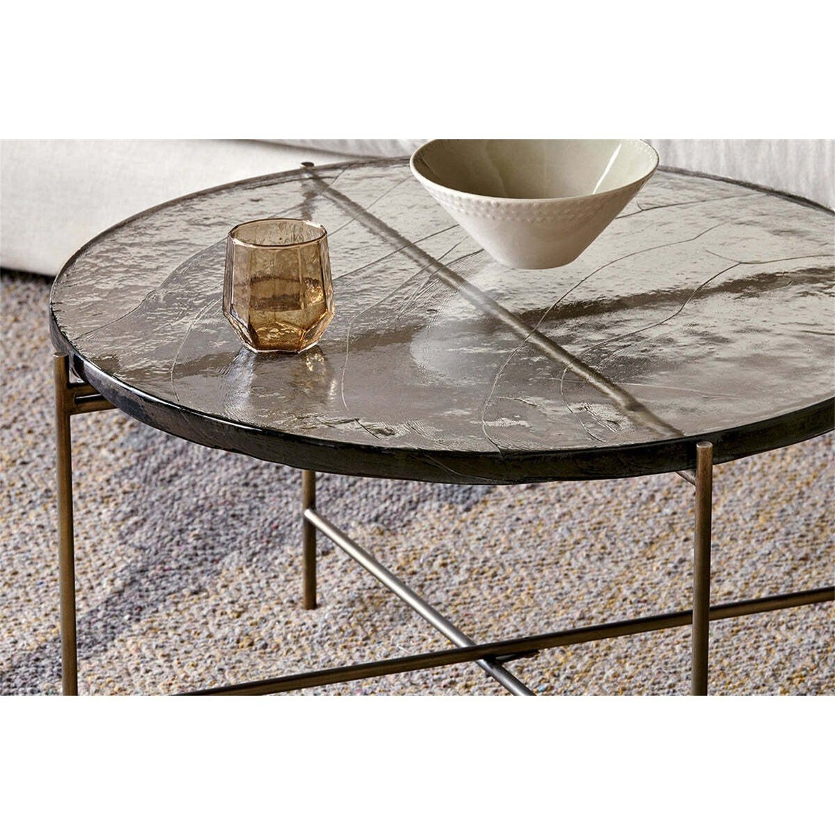 Aluva Cast Glass Coffee Table - Antique Brass