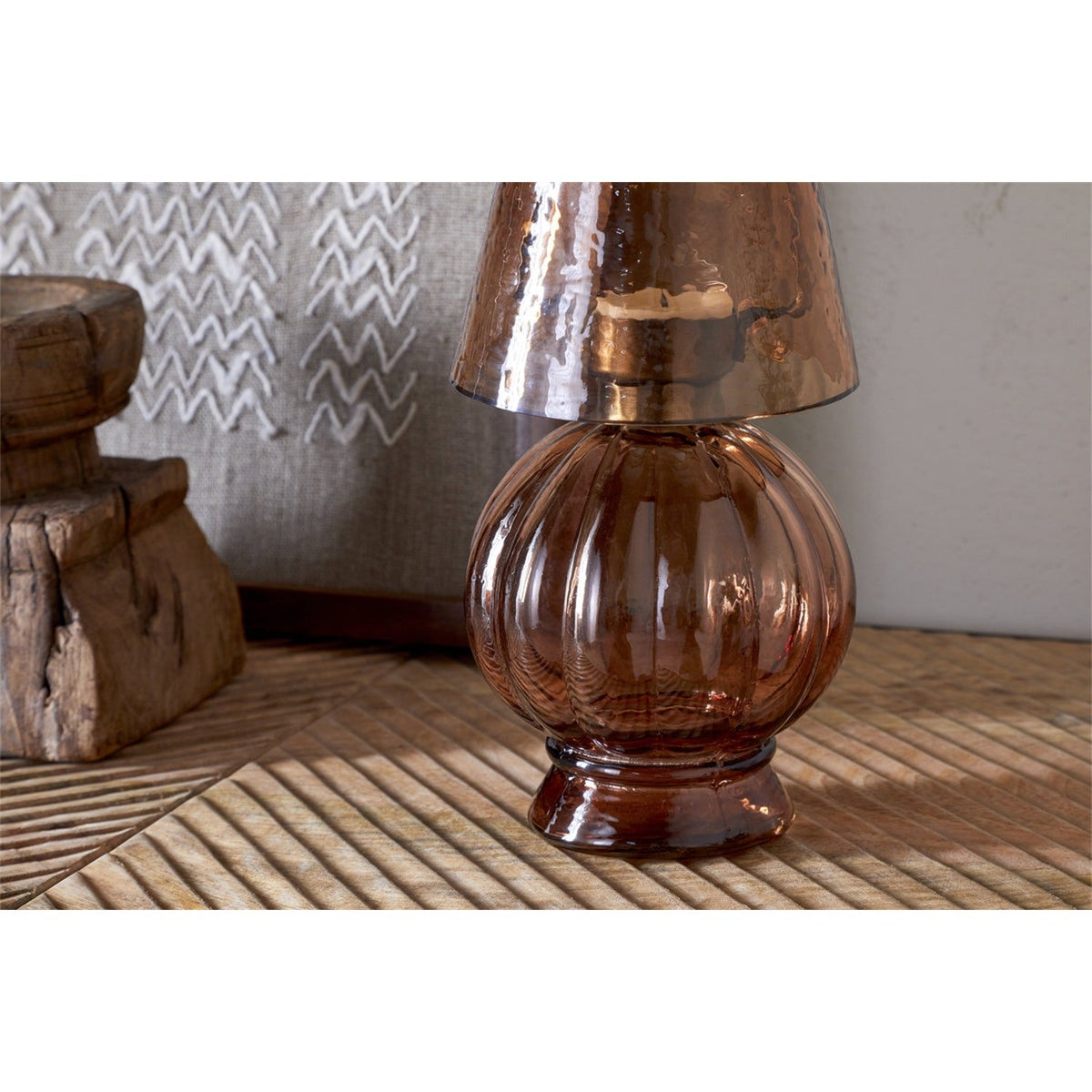 Adesola Glass Tealight Holder Lamp - Amber