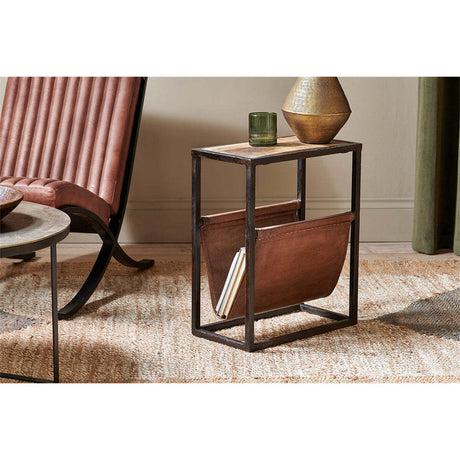 Alera Mango Wood & Leather Side Table - Natural