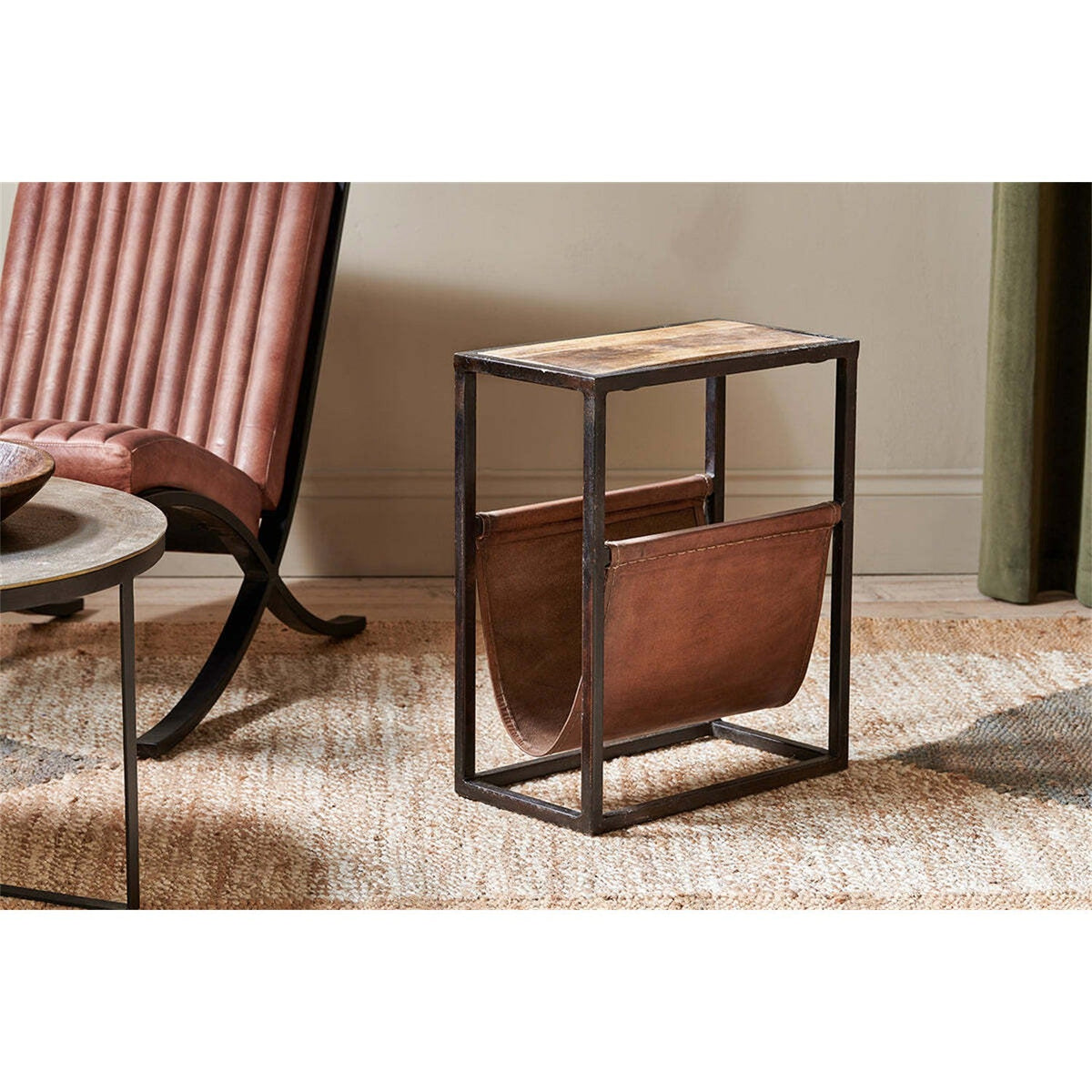 Alera Mango Wood & Leather Side Table - Natural