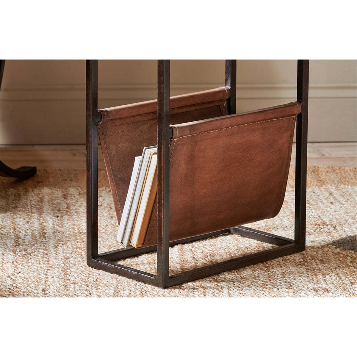 Alera Mango Wood & Leather Side Table - Natural