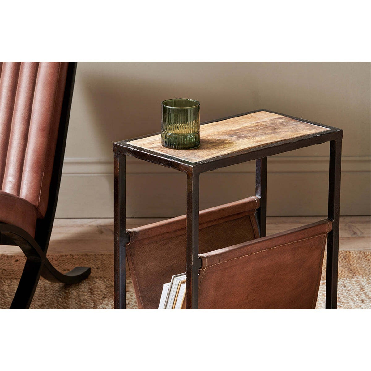 Alera Mango Wood & Leather Side Table - Natural