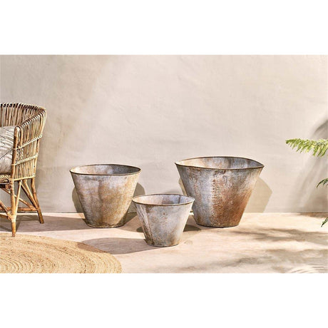 Abari Large Tapered Planter - Aged Zinc