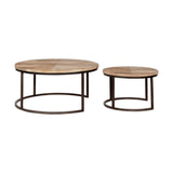 Aasha Carved Mango Wood & Iron Nesting Coffee Tables - Natural (Set of 2)