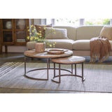 Aasha Carved Mango Wood & Iron Nesting Coffee Tables - Natural (Set of 2), styled