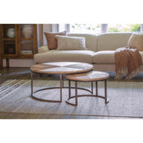 Aasha Carved Mango Wood & Iron Nesting Coffee Tables - Natural (Set of 2), styled view 2