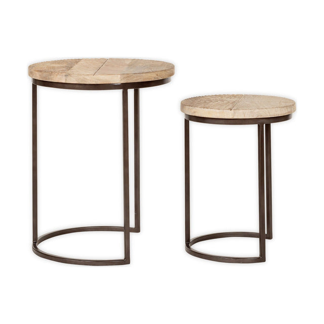 Aasha Mango Wood & Iron Nest of 2 Side Tables - Natural