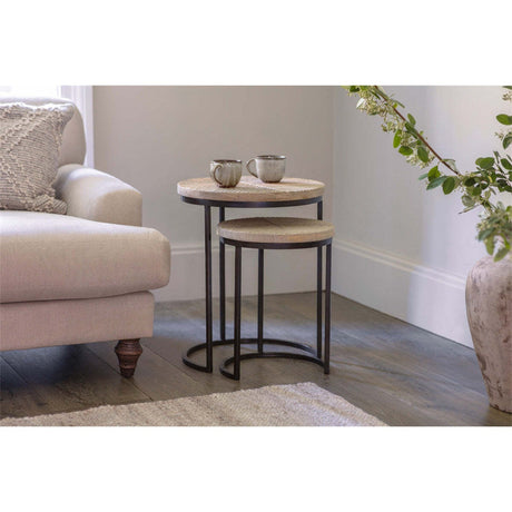 Aasha Mango Wood & Iron Nest of 2 Side Tables - Natural