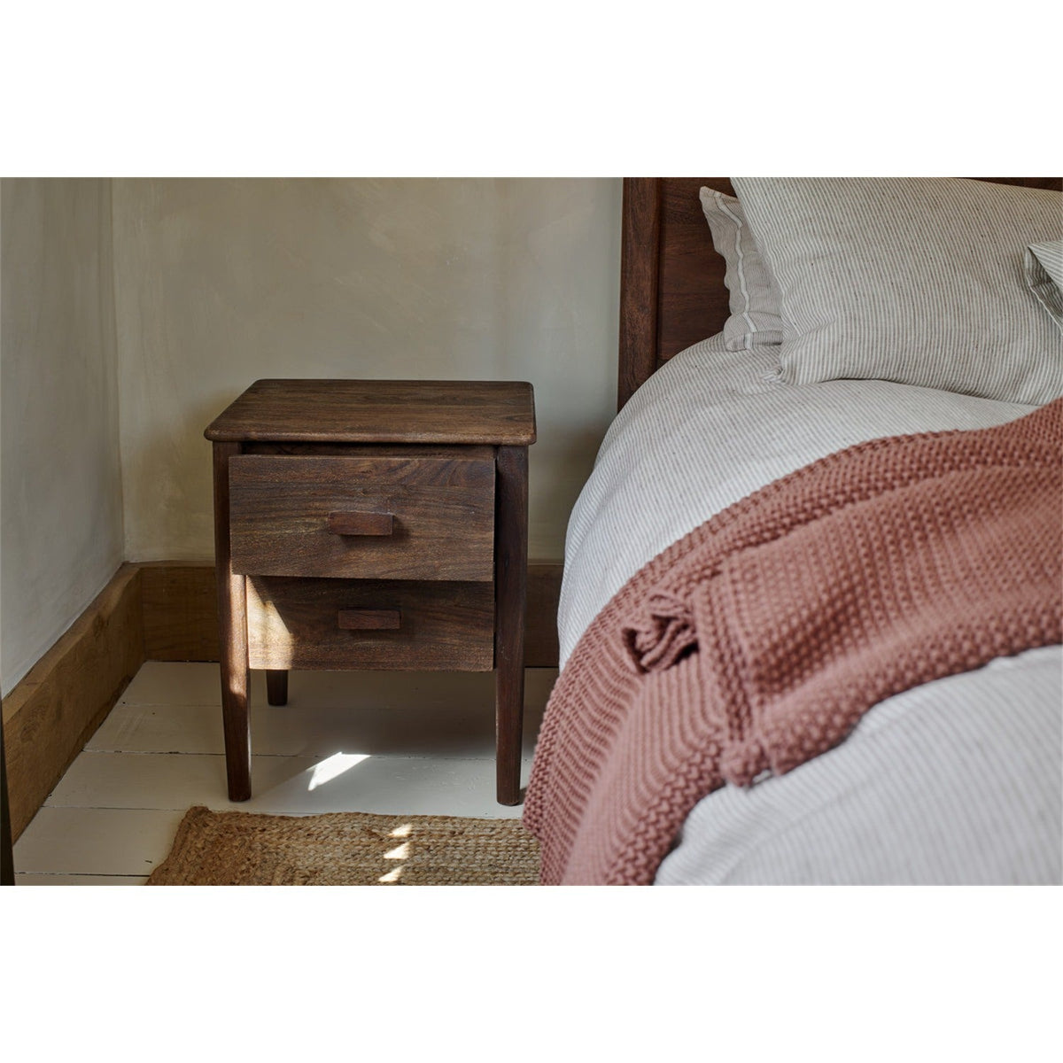 Anbu Acacia Bedside Table - Washed Walnut