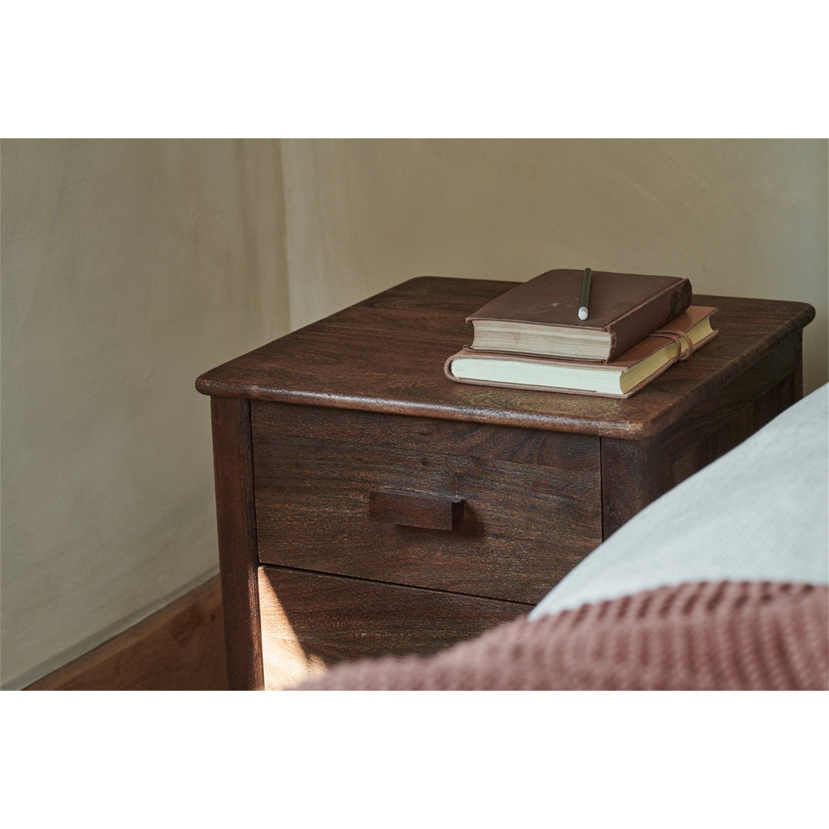 Anbu Acacia Bedside Table - Washed Walnut