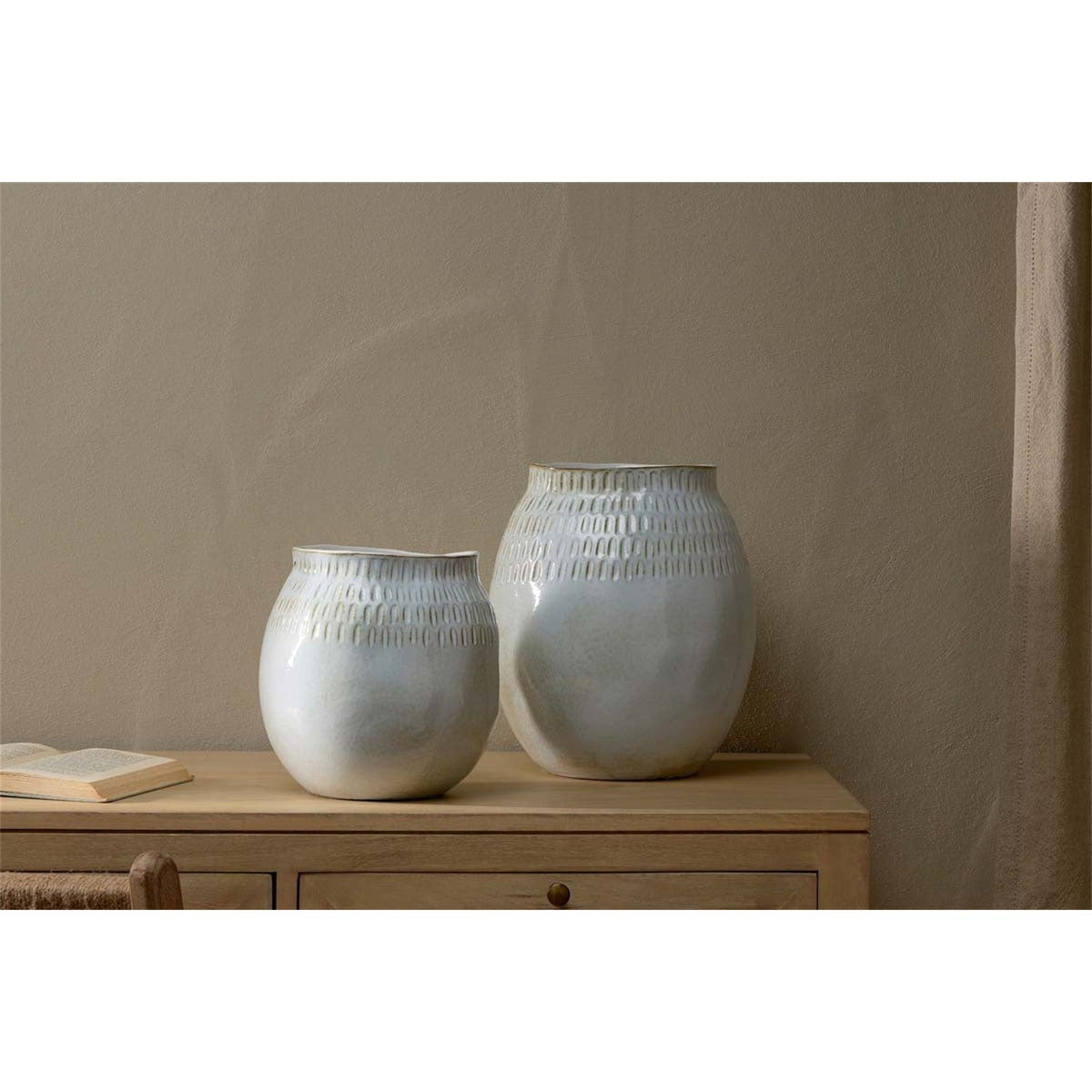 Anjuna Small Reactive Glaze Ceramic Vase - Off White
