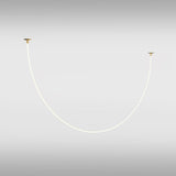 A minimalist white cord with a flexible silicon diffuser forms a U-shape between two gold wall mounts against a light gray background, highlighting modern decor. The simplicity of the Tau LED Pendant Light 40W - Gold creates a sleek and contemporary appearance.