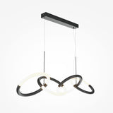 The Node LED 4 Rings Linear Suspension Light features adjustable LED rings in three interlocking circles, suspended from a black rectangular ceiling mount. The alternating black and lit sections create a sleek, minimalist design with a high Color Rendering Index against a plain white background.