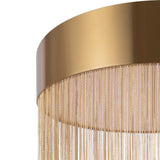 Close-up of the Imaginary LED Small Ceiling Light - Gold: a luxurious design with a wide, smooth, reflective cylindrical top. Delicate gold chains hang in parallel lines, creating an elegant layered appearance.