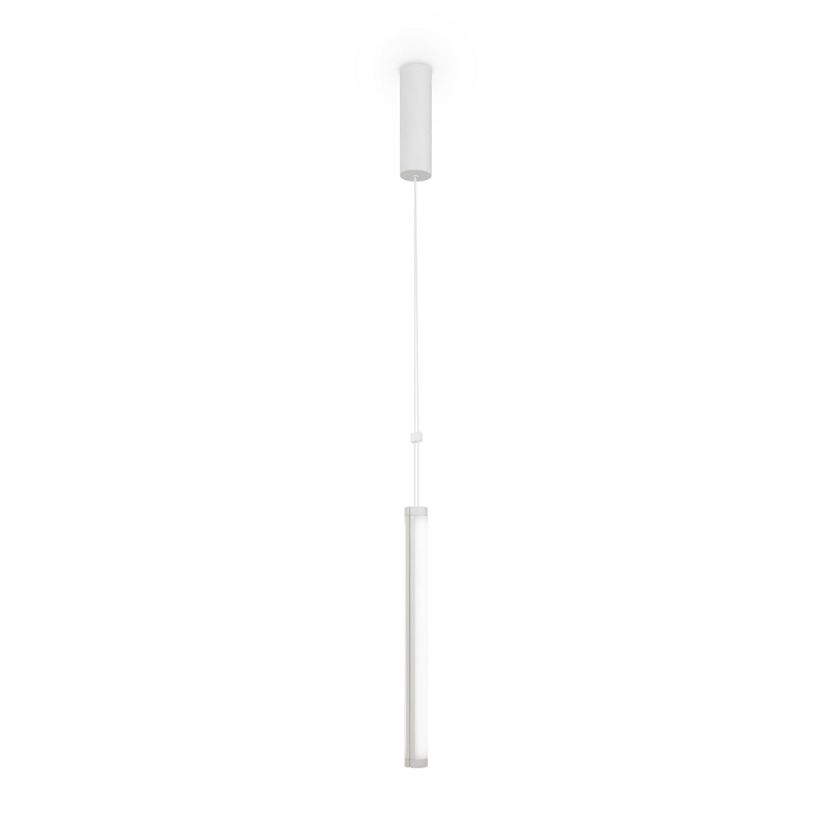 The Supersymmetry LED Pendant Light 17W 4000K - White features a minimalist cylindrical shade suspended from a thin wire on a plain white background, offering sleek, modern lighting for contemporary needs.