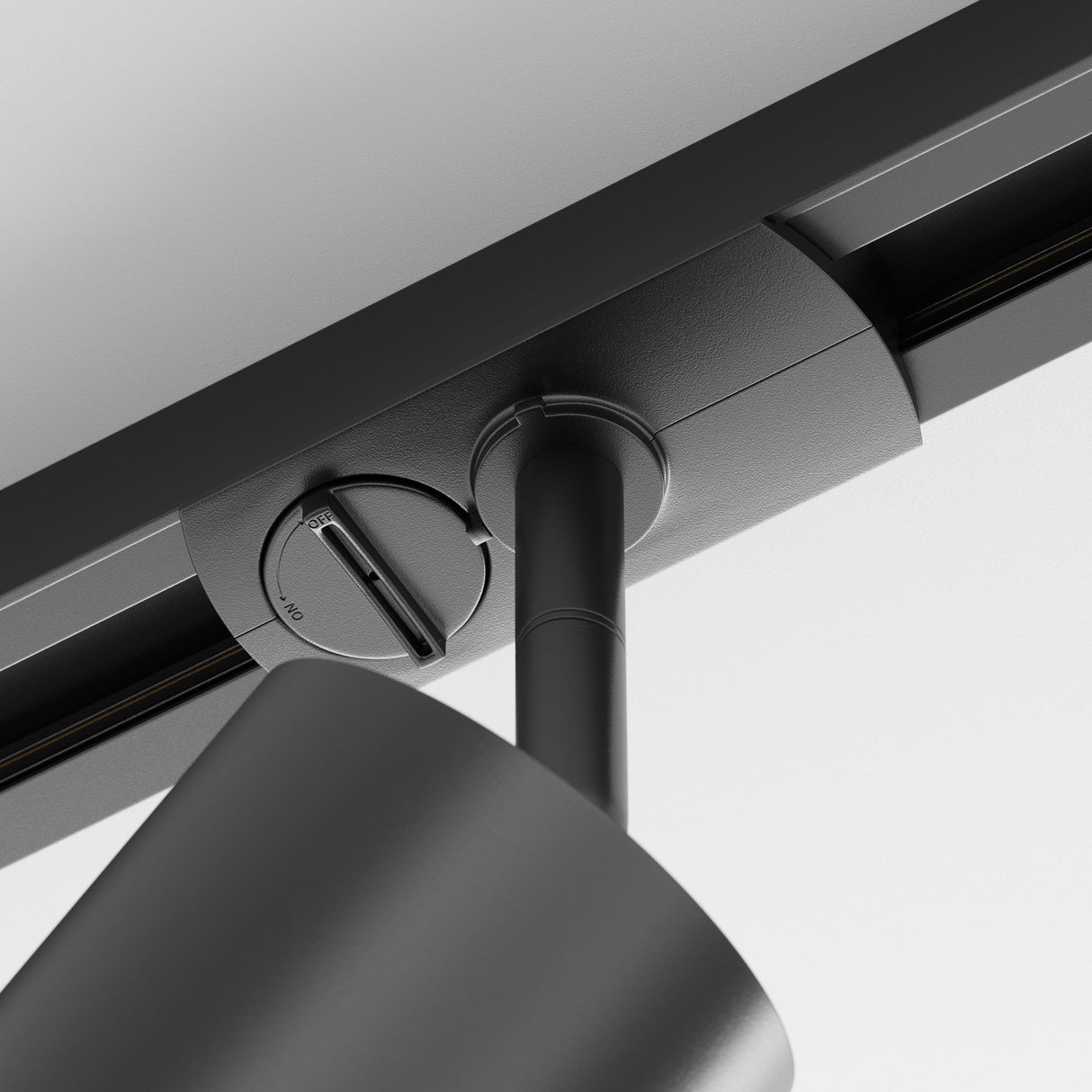 Additional perspective of Orlo LED Single Phase Unity Track Spotlight in Black, showing its adaptability for customized lighting.