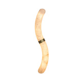 The Aureli LED Curved Alabaster Wall Light in Soft White & Brushed Brass features a warm, diffused glow and elegant modern design with a brushed brass center band, shown here against a white background.