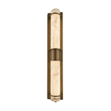 The Averna LED Large Framed Alabaster Wall Light features a modern rectangular brass frame and soft white alabaster shade, with brushed brass accents for a sleek, contemporary look.
