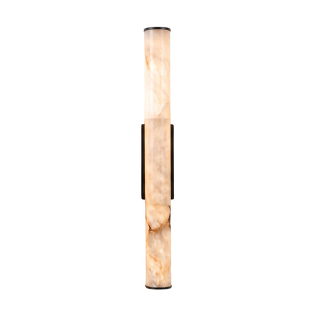 Montavo LED Alabaster Tube Wall Light in Matte Black, a slim cylindrical wall fixture with black end caps and centre backplate, shown on a plain white background.