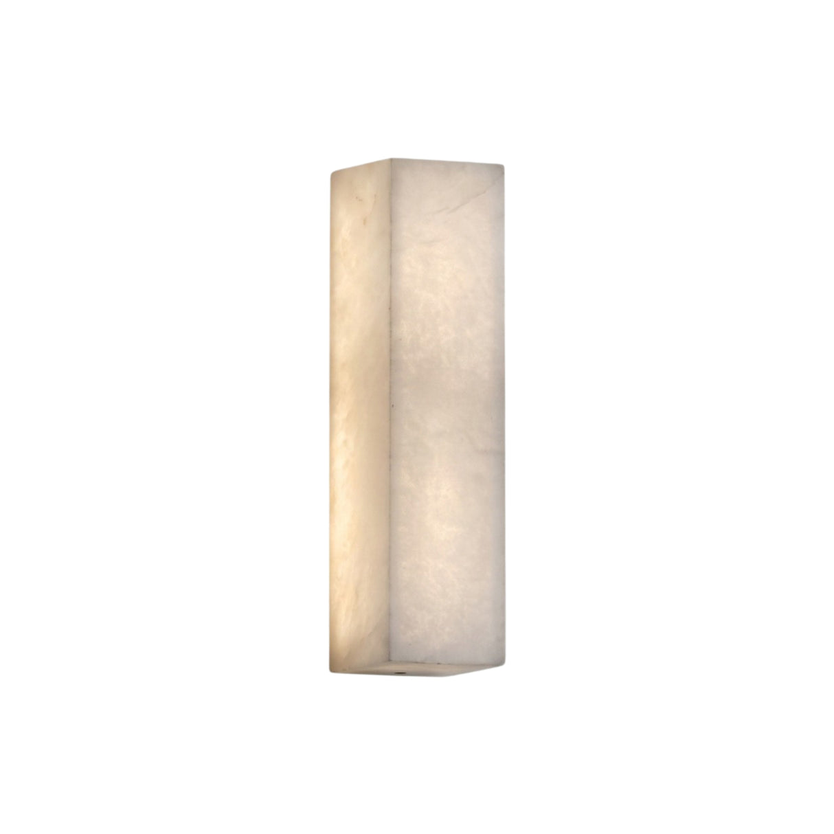 Valmera LED Slim Vertical Wall Light in Small, a rectangular alabaster column with integrated warm white LED glow, shown on a plain white background.