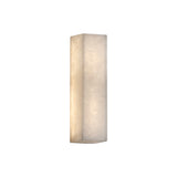 Valmera LED Slim Vertical Wall Light in Small, a rectangular alabaster column with integrated warm white LED glow, shown on a plain white background.