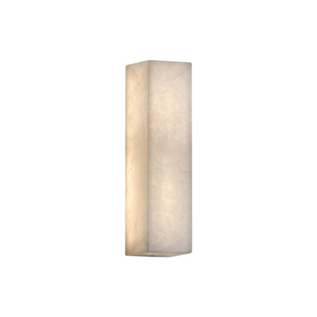 Valmera LED Slim Vertical Wall Light in Small, a rectangular alabaster column with integrated warm white LED glow, shown on a plain white background.
