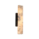 Selvara LED Medium Alabaster Double Wall Light in Matt Black, featuring two vertical alabaster bars glowing warm white on a black rectangular backplate, shown against a plain white background.