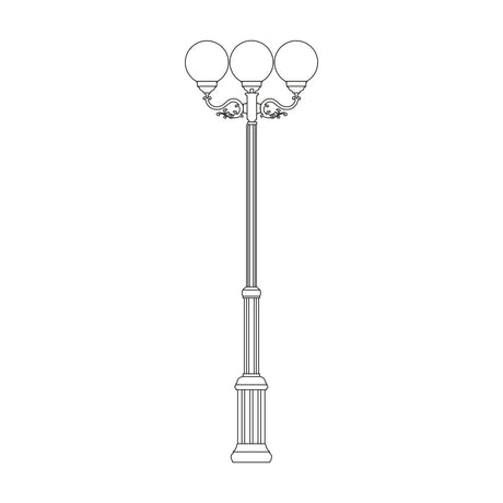 Rondel Low cast aluminium outdoor lamp post with adjustable 157-222cm column and 3 globe lanterns on scrolled brackets, shown in line-drawing style on a white background.