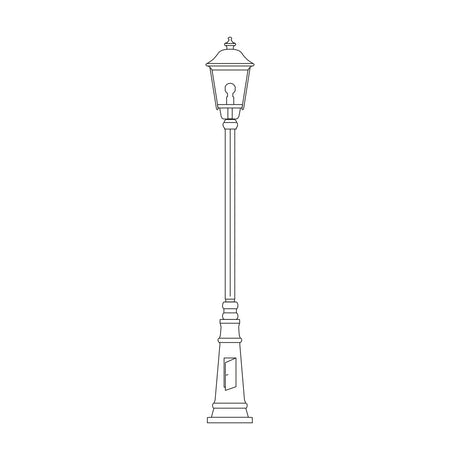 Gable Copper Top Outdoor Lamp Post, 191cm, a traditional single-light lamp post with hexagonal lantern, pagoda roof and glass panels on a cast aluminium column, line-drawing outline.