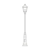 Gable Cast Aluminium Outdoor Lamp Post, 191cm, line drawing of a tall traditional post light with hexagonal lantern, pagoda roof and panelled base on a plain white background.