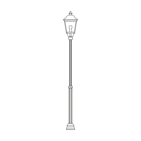 Gable Copper Top Outdoor Adjustable Lamp Post, a tall fluted column with a six-paned lantern head and pagoda roof, shown in line-drawing style on a plain white background.
