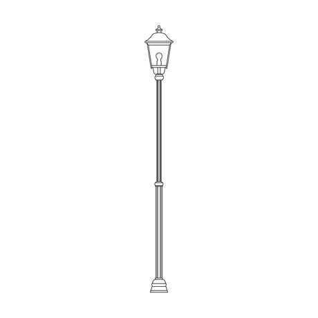 Gable outdoor lamp post with adjustable 145-229cm fluted column and six-panelled lantern head with pagoda-style copper top roof, shown on a plain white background.
