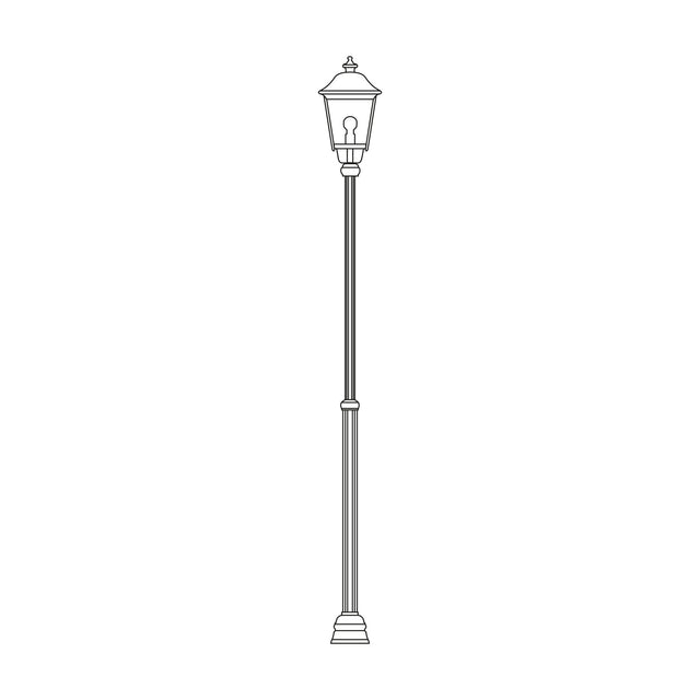 Gable outdoor lamp post with adjustable 145-229cm fluted column and six-panelled lantern head with pagoda-style copper top roof, shown on a plain white background.
