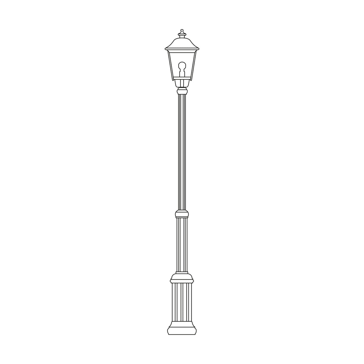 Gable outdoor lamp post, adjustable 150-215cm cast column with six-panel lantern and pagoda roof, traditional design in black with copper-tone top, shown on a plain white background.