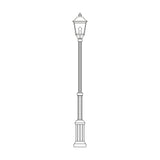 Gable outdoor lamp post, adjustable 150-215cm cast column with six-panel lantern and pagoda roof, traditional design in black with copper-tone top, shown on a plain white background.