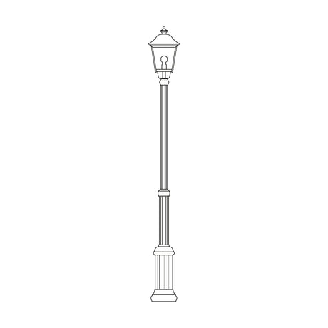 Gable outdoor lamp post, adjustable 150-215cm cast column with six-panel lantern and pagoda roof, traditional design in black with copper-tone top, shown on a plain white background.
