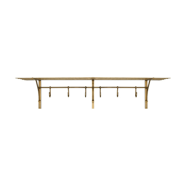 Basti 6 Hook Iron Wall Shelf - Antique Brass