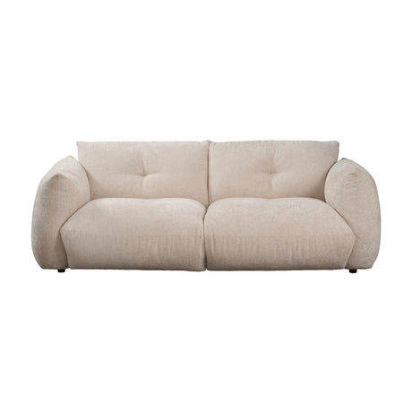 Babaru 3 Seater Sofa in Pearl, a low-profile chenille-upholstered sofa with rounded arms, two tufted cushions, and pillow-shaped seating, shown on a plain white background.