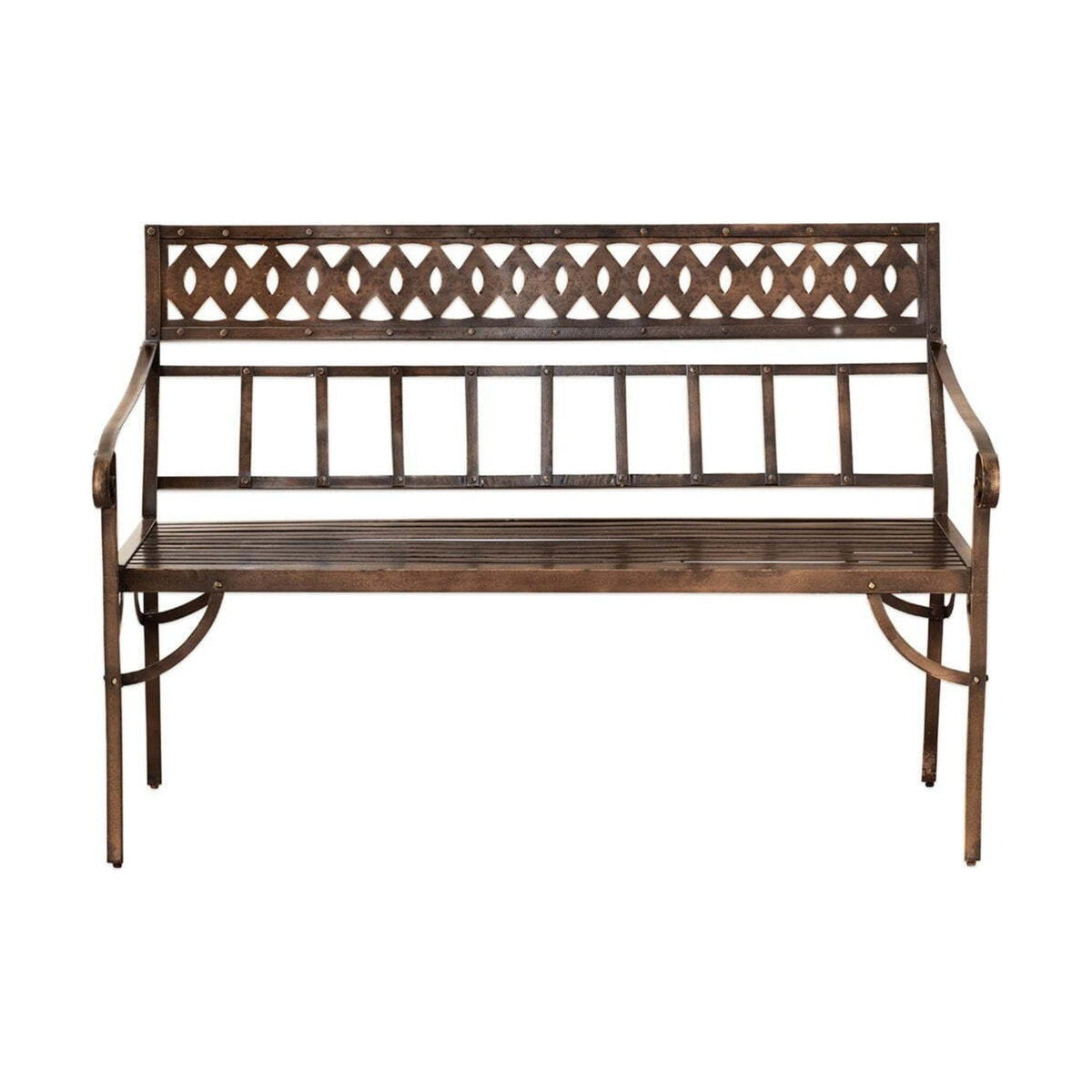 Bahula Decorative Iron Garden Bench - Rust