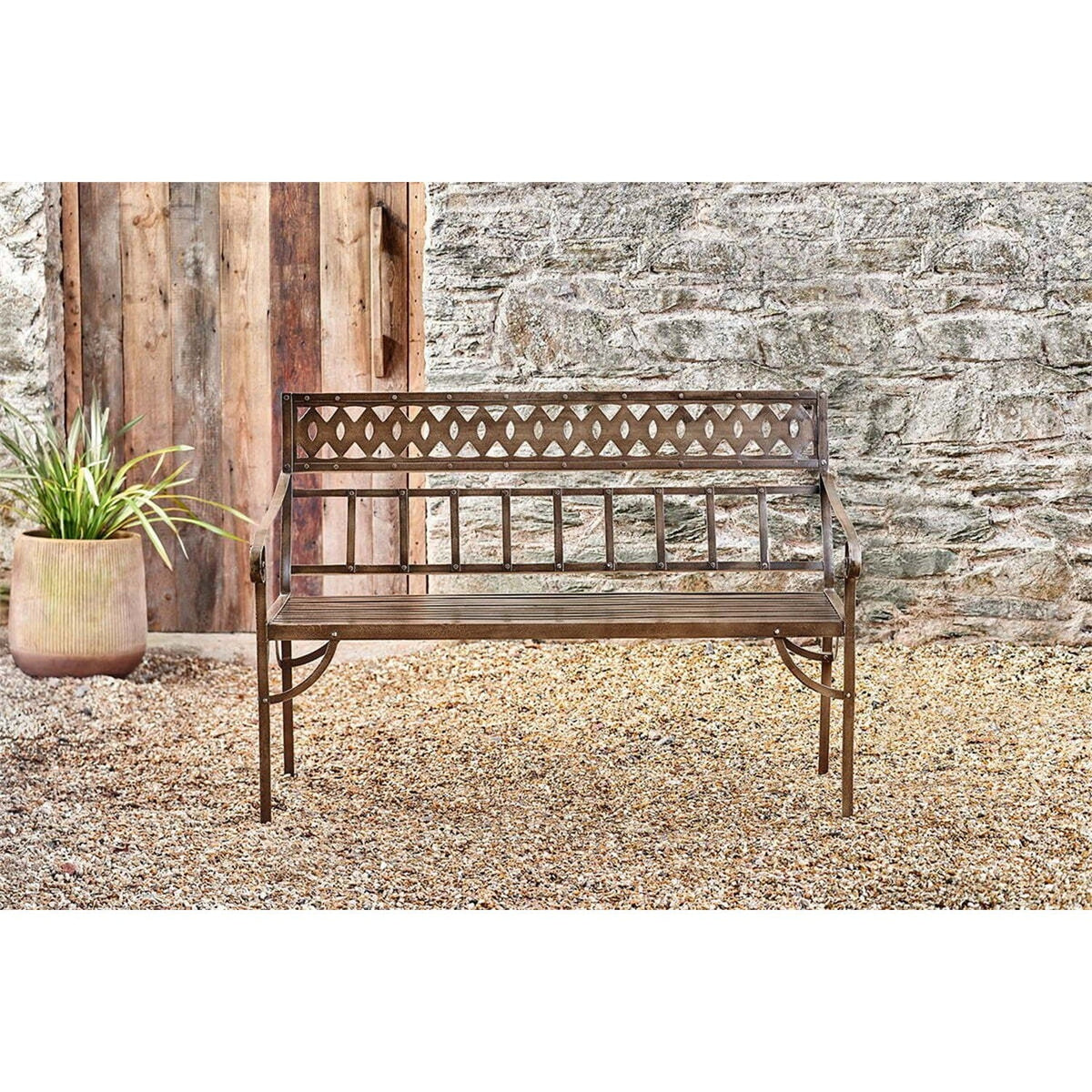 Bahula Decorative Iron Garden Bench - Rust