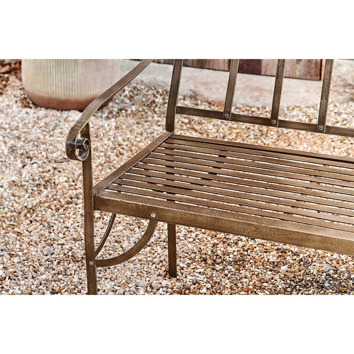 Bahula Decorative Iron Garden Bench - Rust