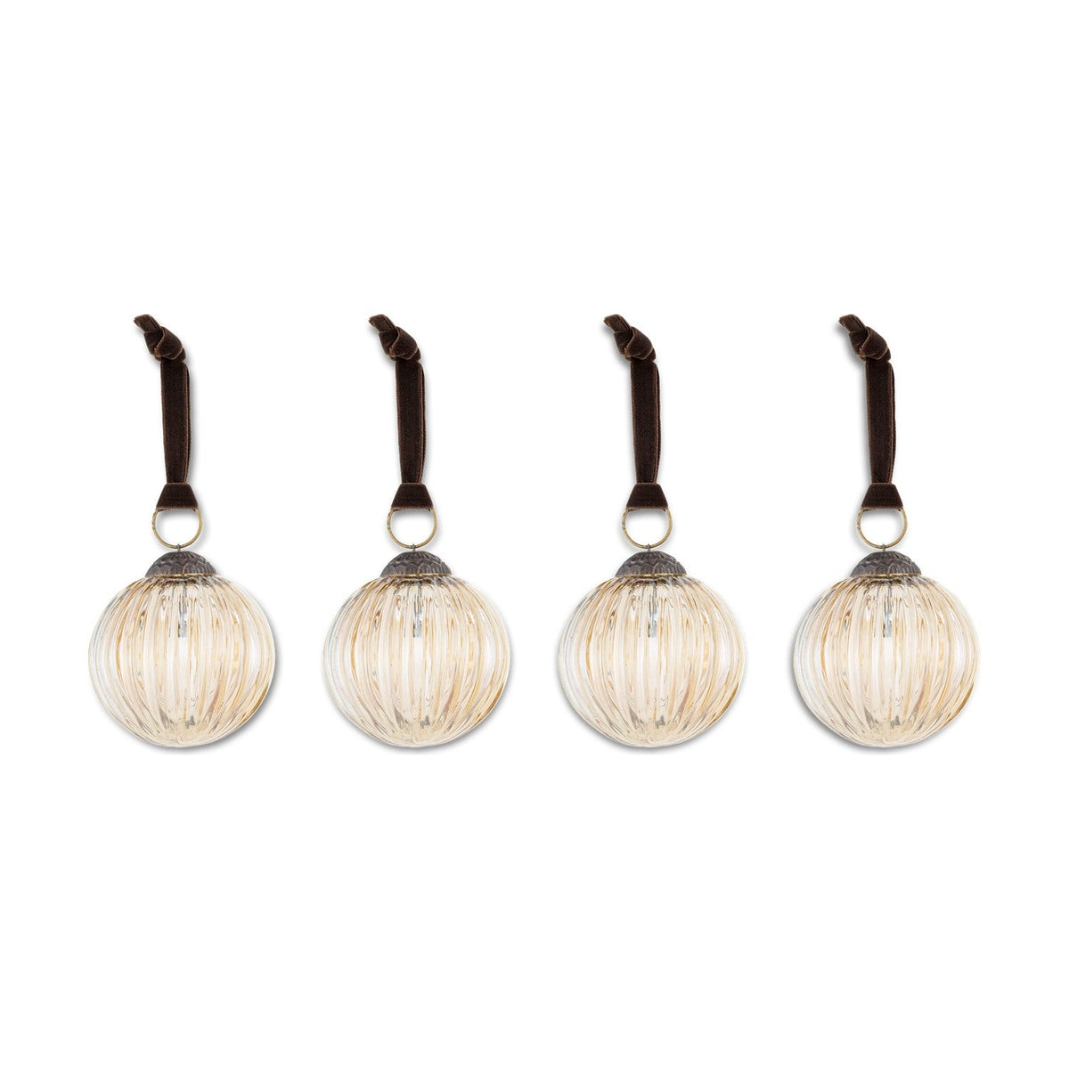 Betini Ribbed Glass Baubles - Gold - Set of 4
