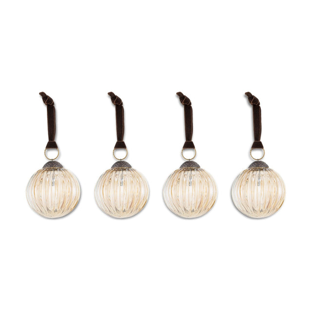Betini Ribbed Glass Baubles - Gold - Set of 4