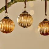 Betini Ribbed Glass Baubles - Gold - Set of 4