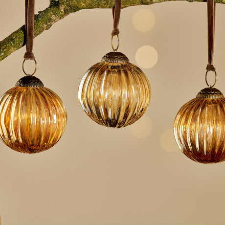 Betini Ribbed Glass Baubles - Gold - Set of 4